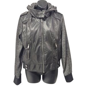 Urbanology Women's Black Faux Leather Hooded Zip Up Lined  Jacket Size XL